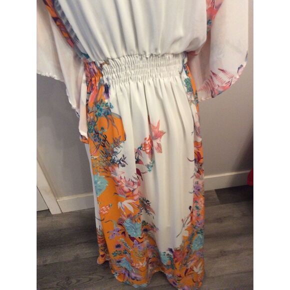 Boho Maxi Floral Printed Long Kimono Dress Style V Neck XL Kaftan Duster - Picture 5 of 7